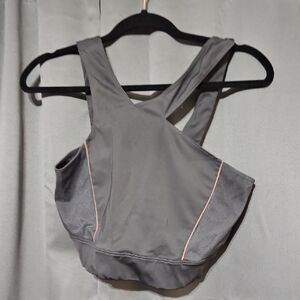 Under Armour Asymetric Gray Sports Bra with Pink Trim